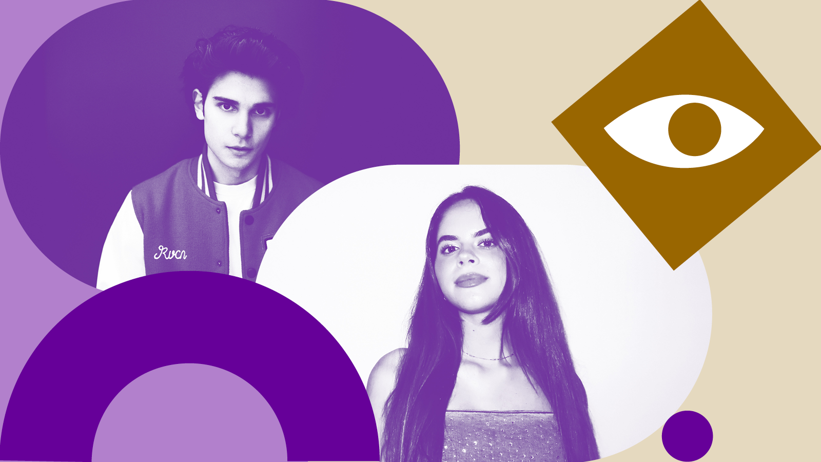 Aris Valentino (ein junger dunkelhaariger Künstler) und Stella Scholaja (eine junge Künstlerin mit dunklen, langen Haaren. Verschiedene Formen in bunten Farben.